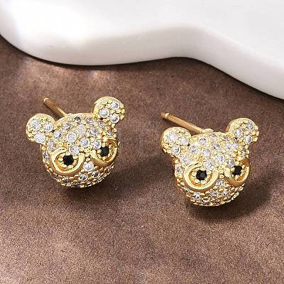 Brass Micro Pave Clear Cubic Zirconia Stud Earrings EJEW-F400-26B-G-1