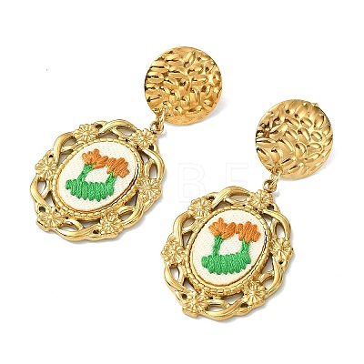 304 Stainless Steel & Cloth Embroidery Stud Dangle Earrings EJEW-JE07297-1