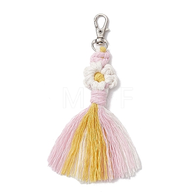 Flower Handmade Macrame Cotton Threads Pendant Decoration HJEW-JM02762-01-1