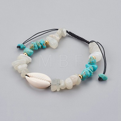 Natural/Synthetic Mixed Stone & White Moonstone Chip Braided Bead Bracelets BJEW-JB04080-1