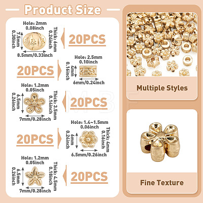 100Pcs 5 Styles Tibetan Style Alloy Beads FIND-TA0010-99MG-1