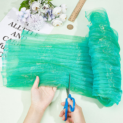 Gradient Pleated Polyester Organza Fabric DIY-WH0349-125-1