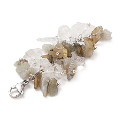 Natural Quartz Crystal & Labradorite Chip Beaded Pendant Decorations HJEW-JM01234-03-1