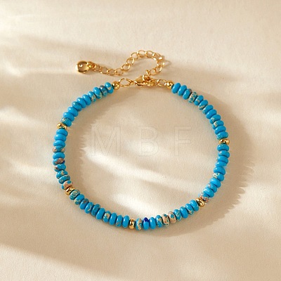 Handmade Dyed Natural Imperial Jasper Rondelle Beaded Bracelets with 304 Stainless Steel End Chains XL9343-2-1