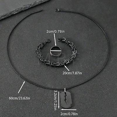 304 Stainless Steel Chain Bracelets & Rectangle Pendant Necklaces & Rings for Men FS-WGDB989-01-1