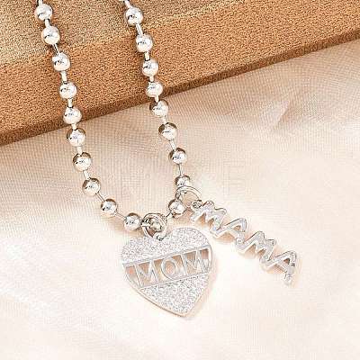 Mother's Day Brass Micro Pave Clear Cubic Zirconia Mom Heart Pendant Necklaces for Women NJEW-A071-06A-P-1