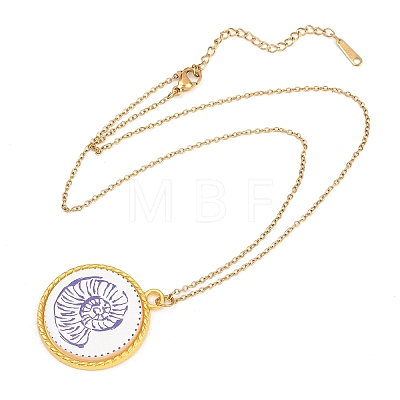 Ocean Theme Alloy Acrylic Conch Shape Pendant 201 Stainless Steel Cable Chain Necklaces for Women NJEW-F369-01D-1