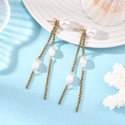 Shell Pearl and Natural Cultured Freshwater Pearl Stud Earrings EJEW-JE07396-1
