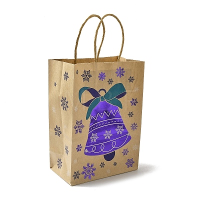 Christmas Theme Blue Printed Kraft Paper Tote Bags with Handles ABAG-B006-04C-1