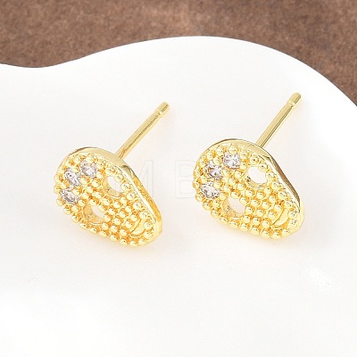 Brass Micro Pave Clear Cubic Zirconia Stud Earrings EJEW-F405-16G-1