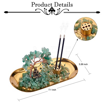 Natural Green Aventurine Chips with Brass Incense Burner Holder DJEW-G027-19RG-04-1