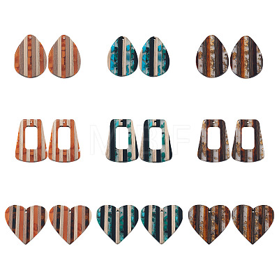 Beadthoven 18Pcs 9 Style Resin & Walnut Wood Pendants RESI-BT0001-21-1