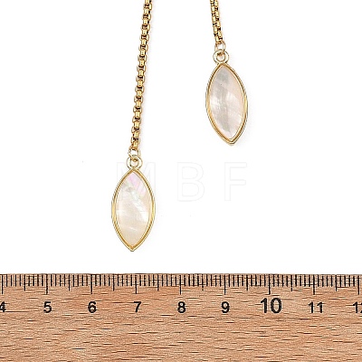 Adjustable Brass & Natural White Shell Geometric Tassel 304 Stainless Steel Box Chain Lariat Necklaces for Women NJEW-JN06259-1