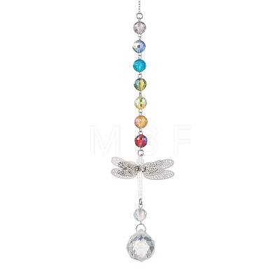 Chakra Glass Beads & Brass Dragonfly Hanging Suncatchers HJEW-JM04684-1