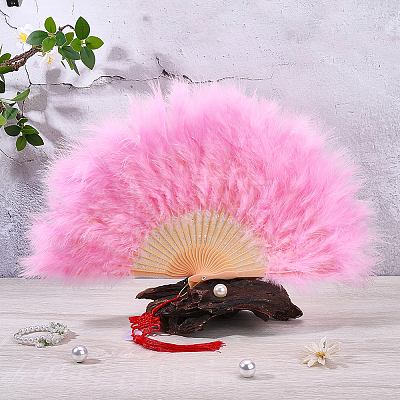 Plastic & Feather Folding Fan AJEW-WH20130-171B-1