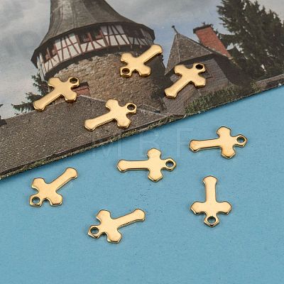 Ion Plating(IP) 304 Stainless Steel Tiny Cross Charms X-STAS-L159-06G-1