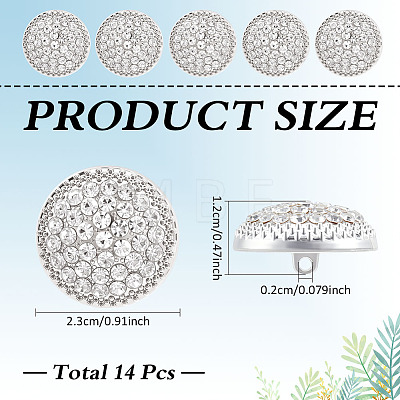 14Pcs 1-Hole Alloy Glass Shank Buttons BUTT-MA0001-16B-S-1