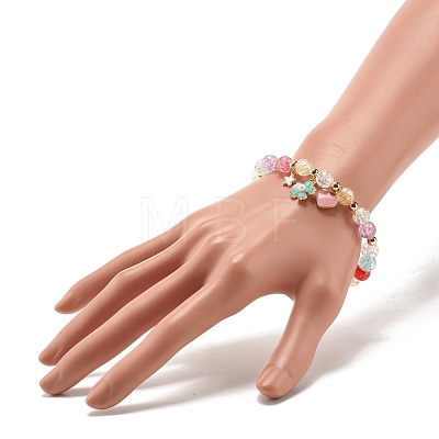 Candy Color Round Beaded Stretch Bracelet with Heart Star Flower Charm for Women BJEW-JB07636-05-1