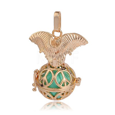 Golden Plated Brass Hollow Round Cage Pendants KK-J252-03G-1