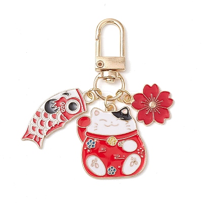 Fortune Cat Fish Flower Alloy Enamel Pendant Decorations AL-CJEB47-01-1