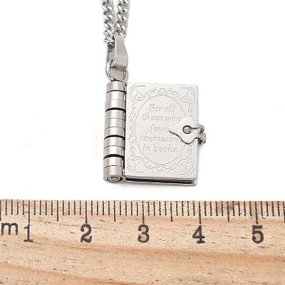 304 Stainless Steel Book Pendant Necklaces for Women LS-NJEW-U037-01A-P-1