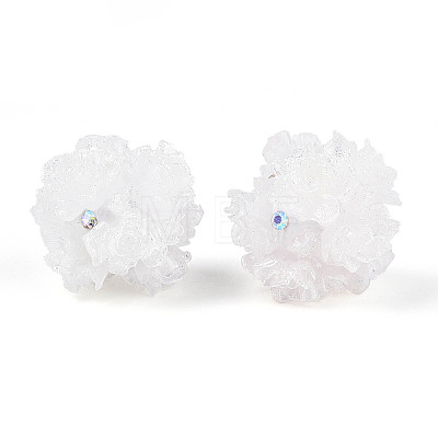Polymer Clay Rhinestone Beads with Embossed Resin Roses RESI-T059-04A-1
