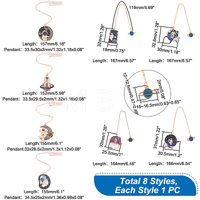   8Pcs 8 Style Alloy Enamel Astronaut Bookmark AJEW-PH0004-34-1