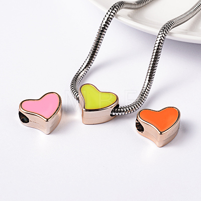 Mixed Color Heart Large Hole Charms Acrylic Enamel Beads Fit European Beading Bracelet Making X-OPDL-R031-10E-1