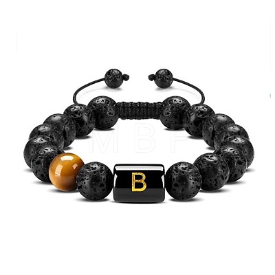 Natural Tiger Eye & Lava Rock Round Beads Adjustable  Bracelets TV6214-2-1