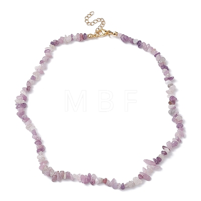 Natural Lepidolite/Purple Mica Stone Chip Beaded Necklace NJEW-JN04616-04-1