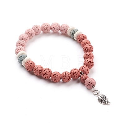 Natural Lava Rock Beads Stretch Charm Bracelets BJEW-E376-01F-1