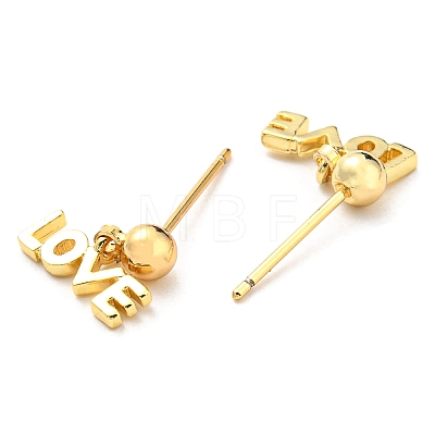 Rack Plating Brass Word Love Dangle Stud Earrings KK-C026-18G-1