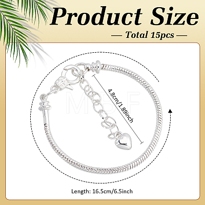 15Pcs Brass & Iron Snake Chains Bracelets for Women BJEW-ME0001-24-1