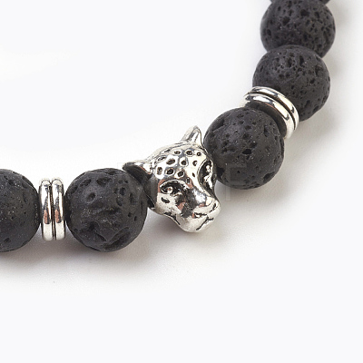 Natural Lava Rock Beads Stretch Bracelets BJEW-JB03850-04-1