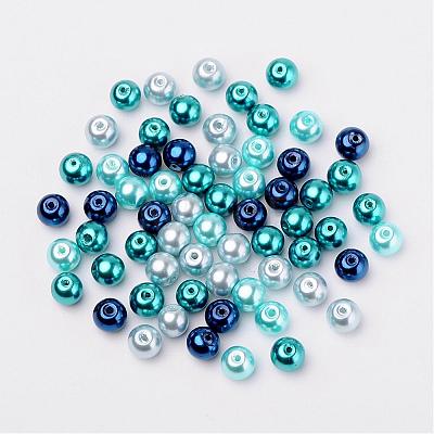 Carribean Blue Mix Pearlized Glass Pearl Beads HY-X006-8mm-03-1