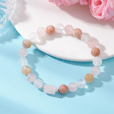 Natural Rose Quartz & Quartz Crystal & Sunstone Beads Stretch Bracelets for Women BJEW-TA00704-03-1