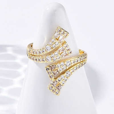 Brass Micro Pave Clear Cubic Zirconia Cuff Rings for Women RJEW-U043-11G-1