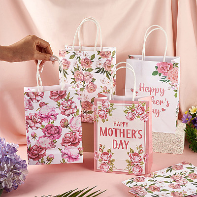 10Pcs 5 Styles Happy Mother's Day Flower Printed Paper Packing Tote Bags CARB-TA0001-19-1