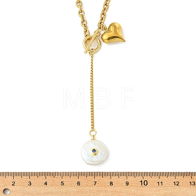 Adjustable 304 Stainless Steel Heart Pendant Curb Chain Lariat Necklaces NJEW-JN06252-1