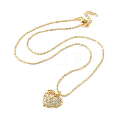 Brass Pave Clear Cubic Zirconia Heart Pendant Necklaces for Women NJEW-K381-06A-G-1