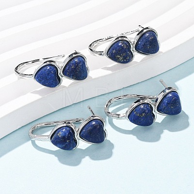 Valentine's Day Heart Natural &Lapis Lazuli Stud Earrings EJEW-T053-01P-12-1