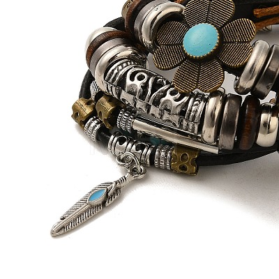 Fashionable multi-layer alloy beaded turquoise woven bracelet with simple butterfly decoration leather bracelet AO9489-9-1
