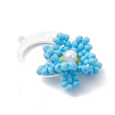 4Pcs 4 Colors Glass Seed Beaded Moon & Flower Pendants PALLOY-MZ01185-1