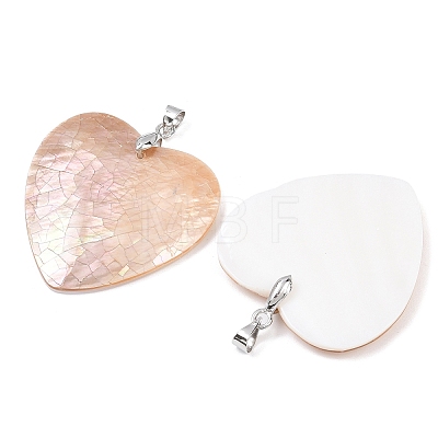 Natural Pink Shell Heart Pendants KK-C135-09B-1