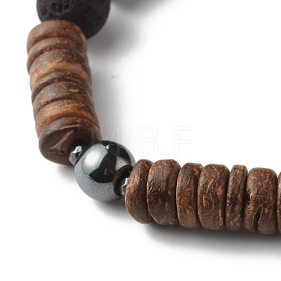 Natural Coconut Rondelle Beads Stretch Bracelets Set for Men Women BJEW-JB06771-1