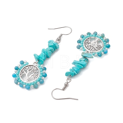 Alloy with Glass with Natural Apatite Dangle Earrings EJEW-MZ00218-02-1