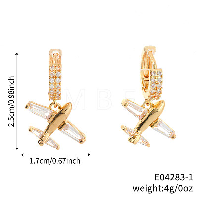 Brass Clear Cubic Zirconia Airplane Hoop Earrings HG3511-1-1