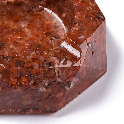 Resin with Natural Carnelian Chip Stones Ashtray DJEW-F015-07B-1