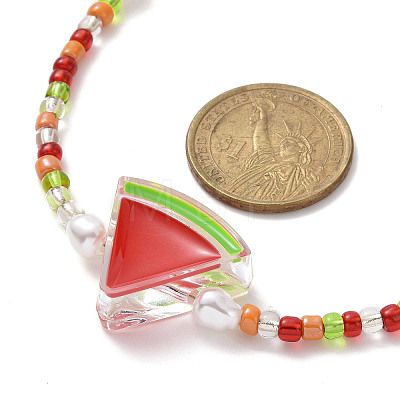 Acrylic Enamel Fruit Pendant Necklace with Glass Seed Chains for Women NJEW-JN04293-1