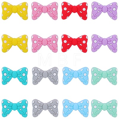 16Pcs 8 Colors Bowknot Silicone Focal Beads SIL-SZ0001-37-1